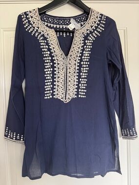 Sachin + Babi Navy Tunic with Cream Embroidery